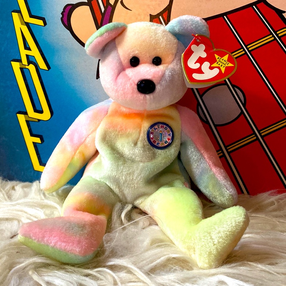 Ty Beanie Baby Multicolored Birthday BB Bear MUST BE BUNDLED
